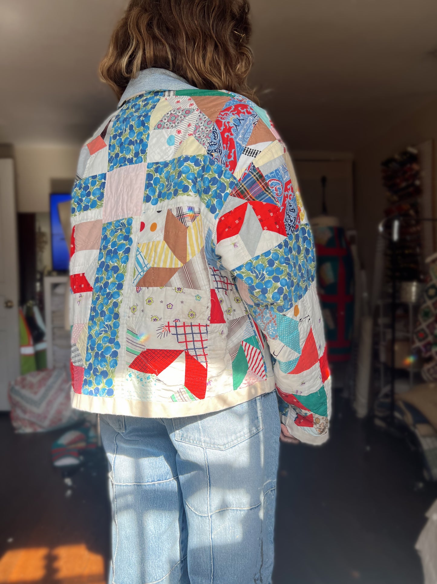 Quilt Coat w/ Denim Details