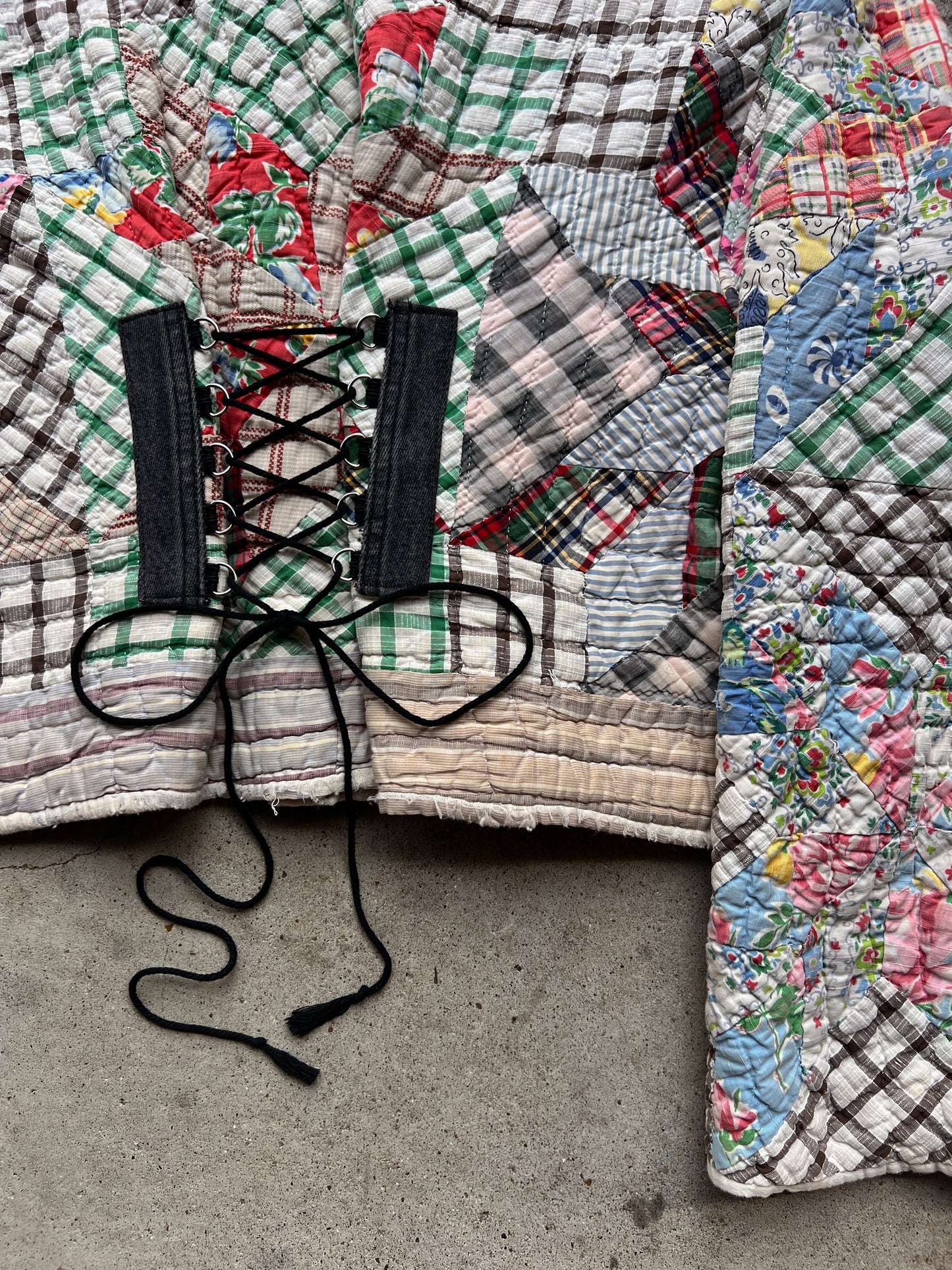Black Denim Corset Back Quilt Jacket