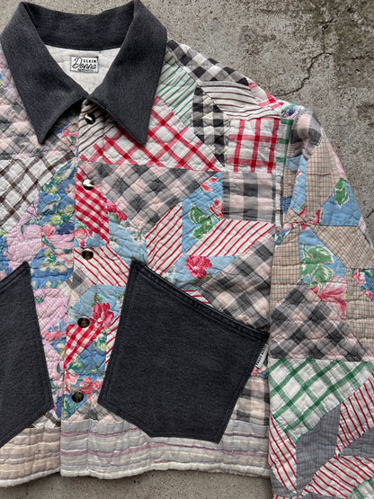 Black Denim Corset Back Quilt Jacket