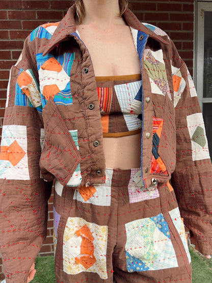 Brown Crop Quilt Jacket