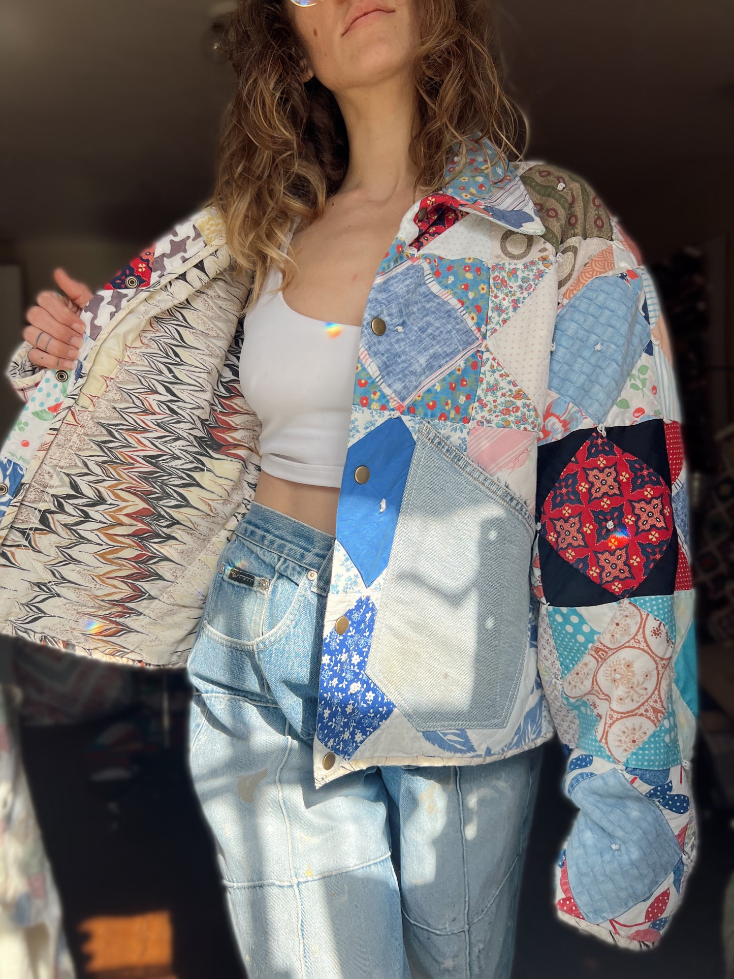 Quilt Coat w/ Denim Details