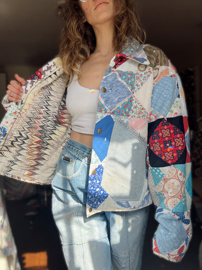 Quilt Coat w/ Denim Details