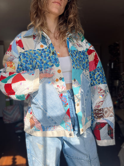 Quilt Coat w/ Denim Details