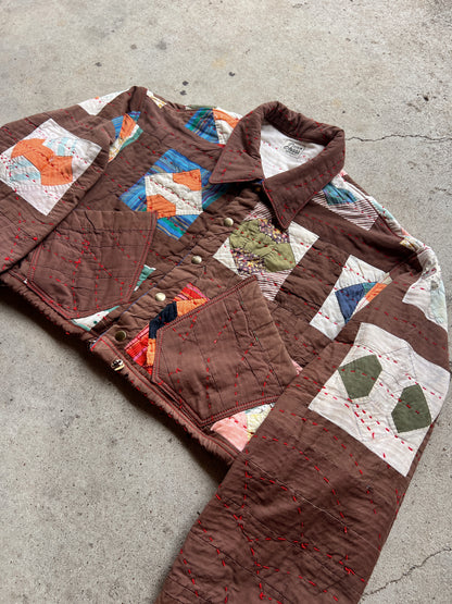 Brown Crop Quilt Jacket