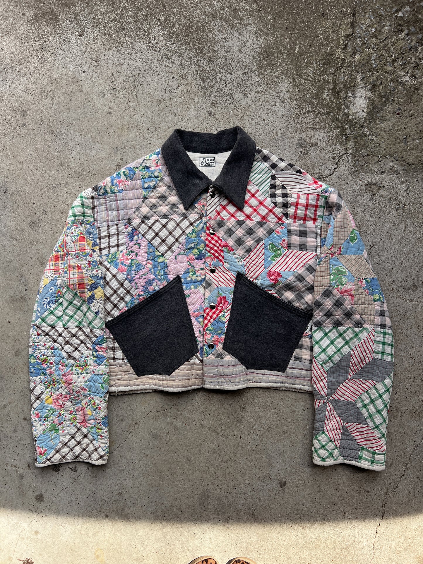 Black Denim Corset Back Quilt Jacket