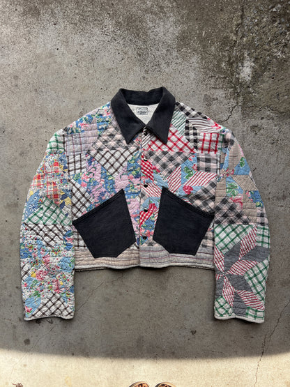 Black Denim Corset Back Quilt Jacket