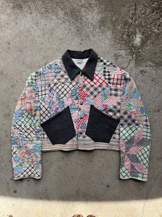 Black Denim Corset Back Quilt Jacket