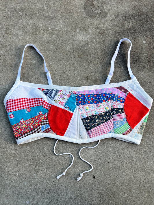 Red Fan Quilt Bra Top (C/D CUP) 30"-34"