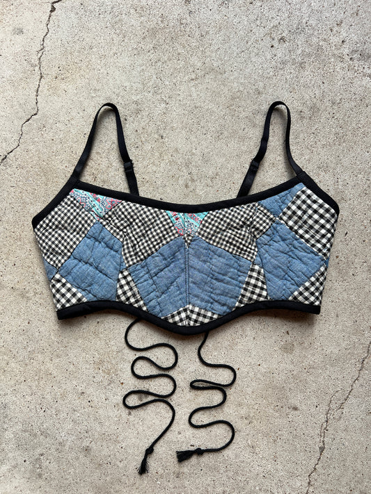 Black & Blue Quilt Bra Top (A/B CUP) 29" - 32"