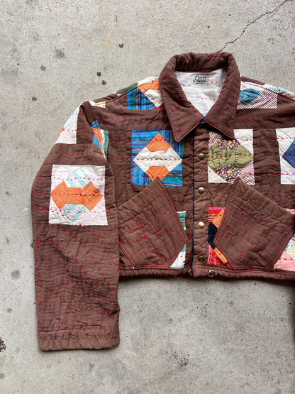 Brown Crop Quilt Jacket