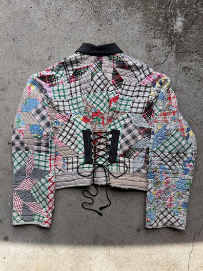 Black Denim Corset Back Quilt Jacket