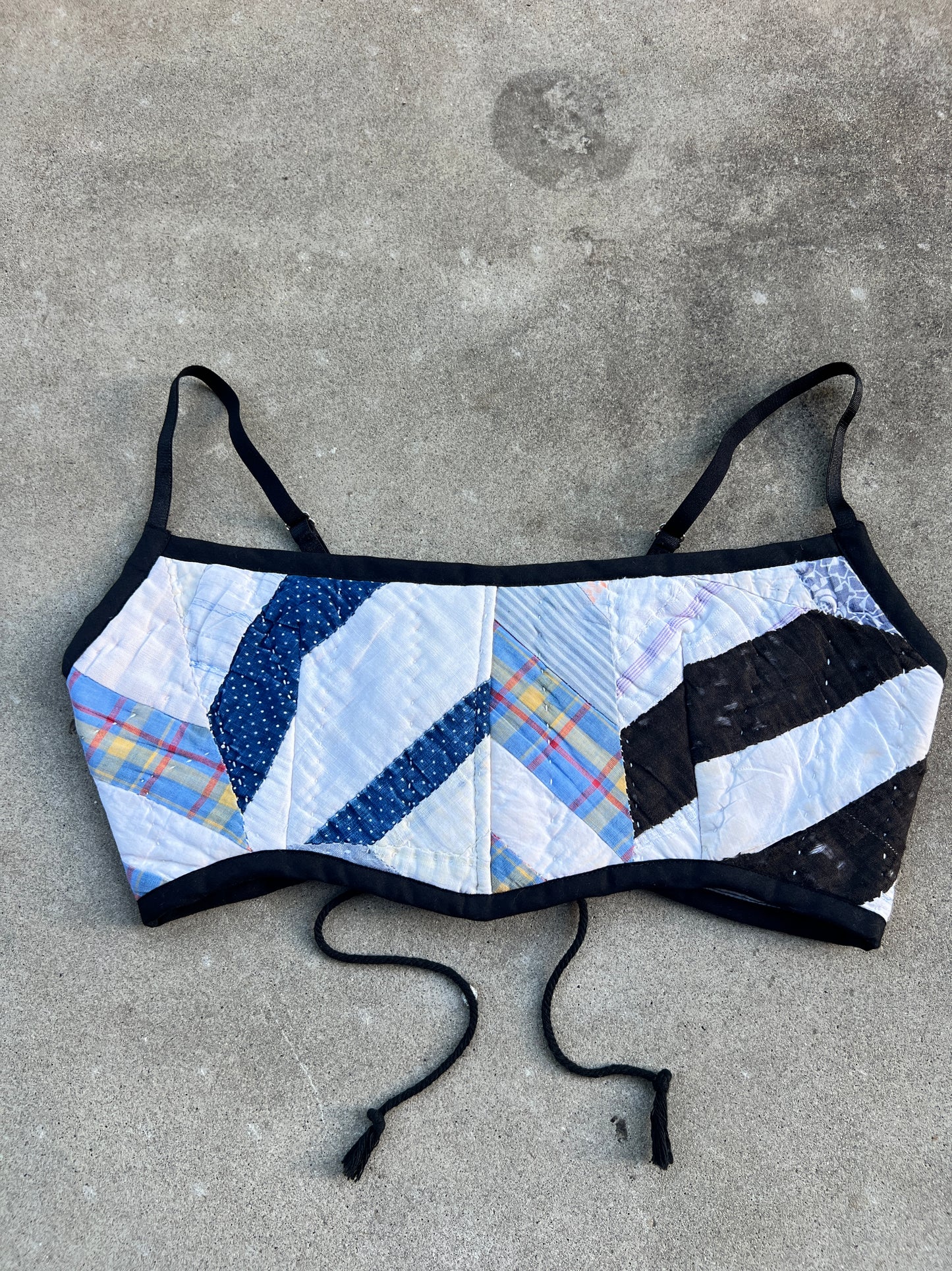 Blk Distressed Quilt Bra Top (C/D CUP) 30"-34"