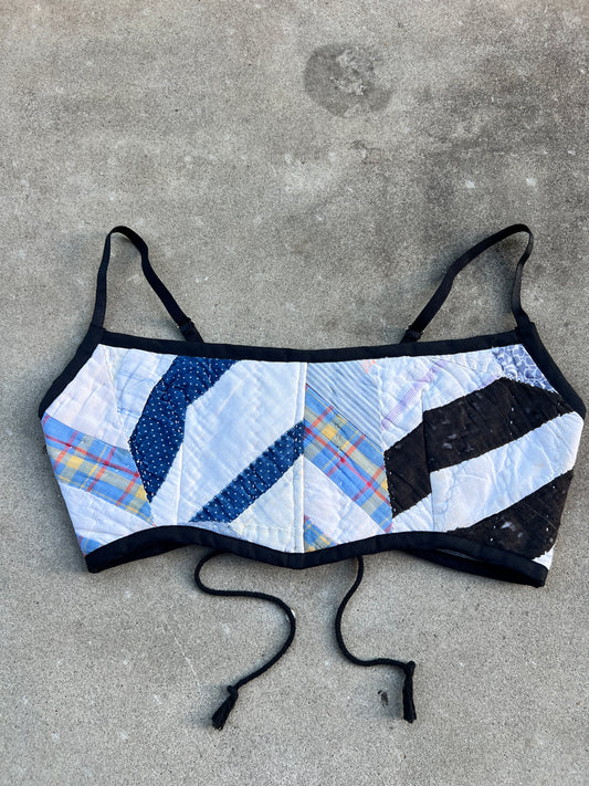 Blk Distressed Quilt Bra Top (C/D CUP) 30"-34"