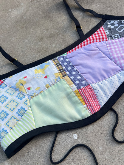 Blk Scrappy Quilt Bra Top (A/B CUP) 28" - 32"