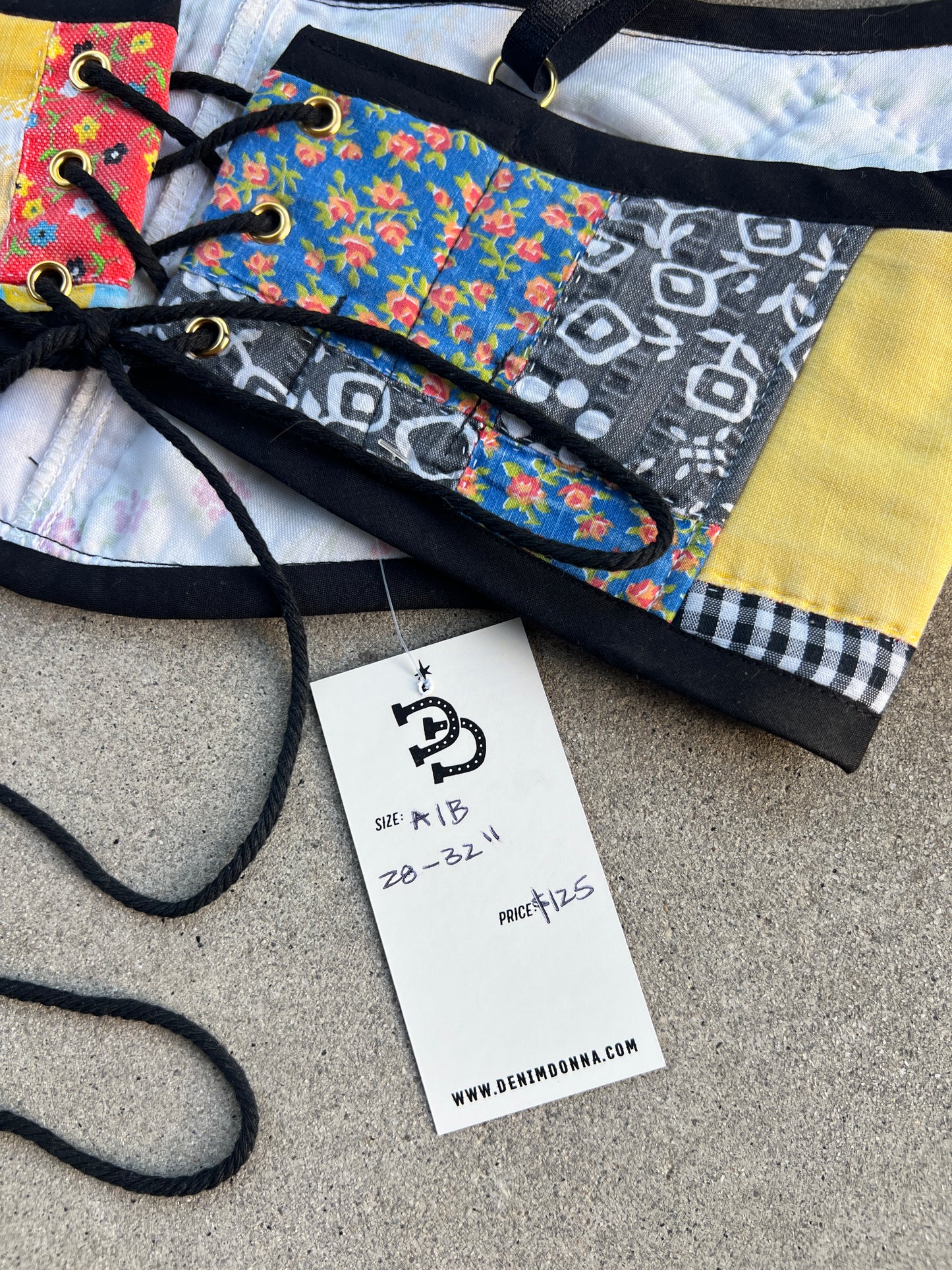 Blk Scrappy Quilt Bra Top (A/B CUP) 28" - 32"