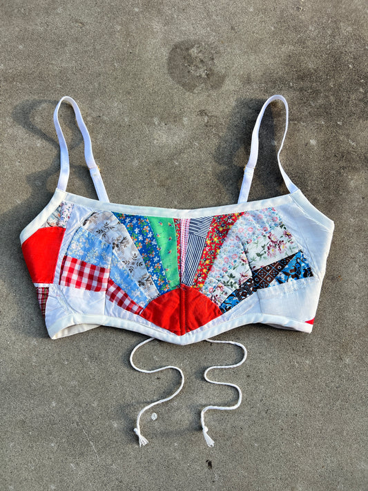 Red Fan Quilt Bra Top (A/B CUP) 28" - 32"