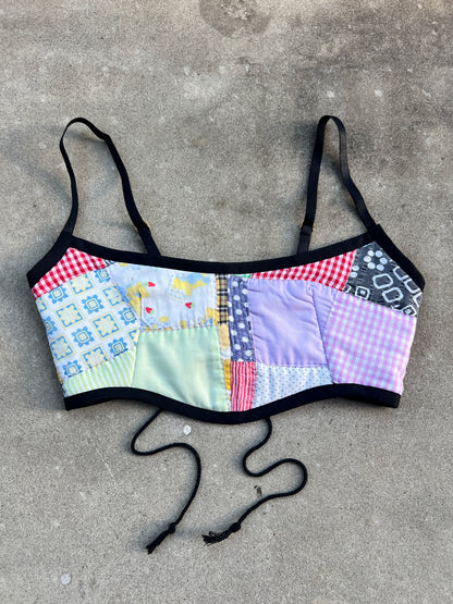 Blk Scrappy Quilt Bra Top (A/B CUP) 28" - 32"