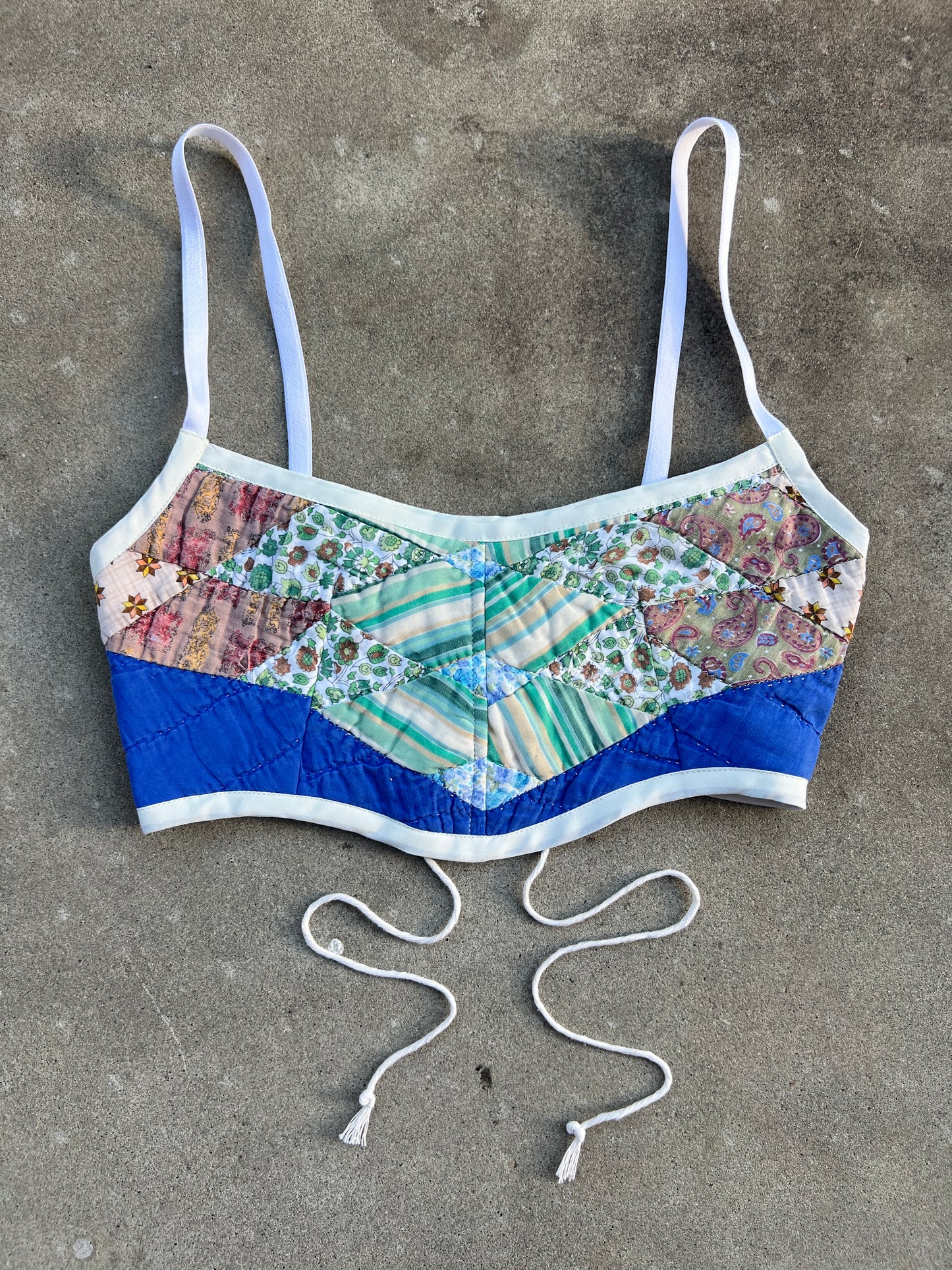 Blue/White Quilt Bra Top (A/B CUP) 25" - 28"