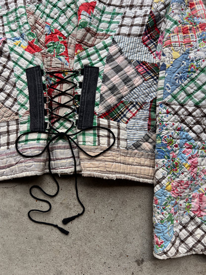 Black Denim Corset Back Quilt Jacket