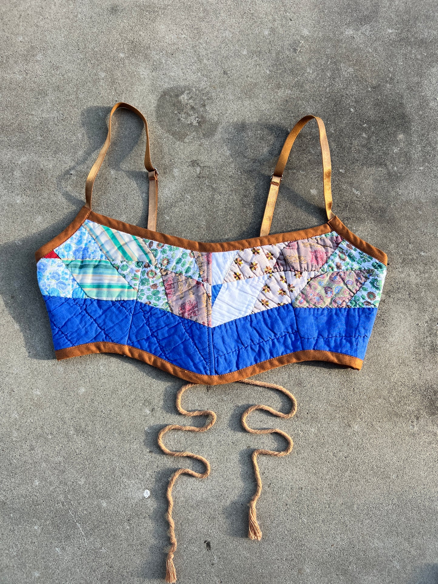 Blue/Brown Quilt Bra Top (A/B CUP) 30" - 34"