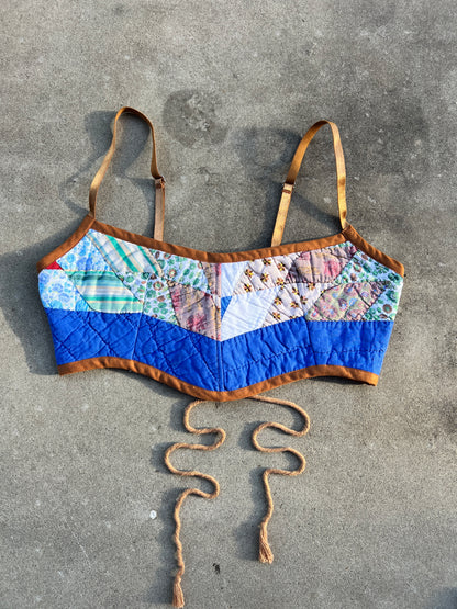 Blue/Brown Quilt Bra Top (A/B CUP) 30" - 34"