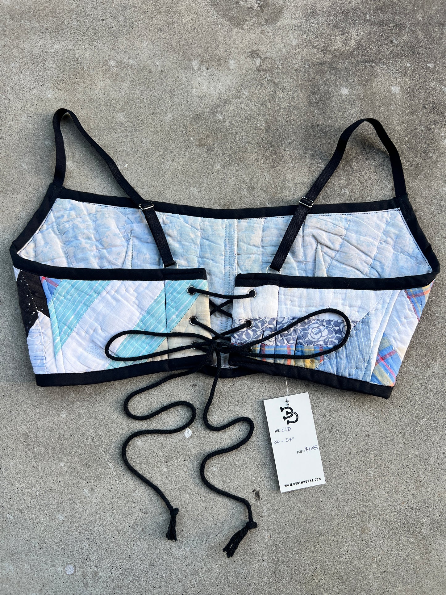 Blk Distressed Quilt Bra Top (C/D CUP) 30"-34"