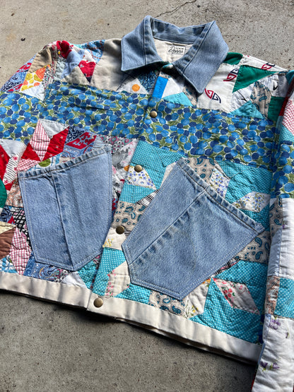 Quilt Coat w/ Denim Details