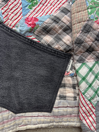 Black Denim Corset Back Quilt Jacket