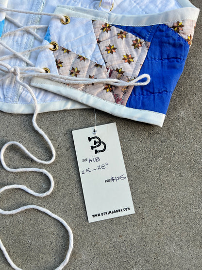 Blue/White Quilt Bra Top (A/B CUP) 25" - 28"
