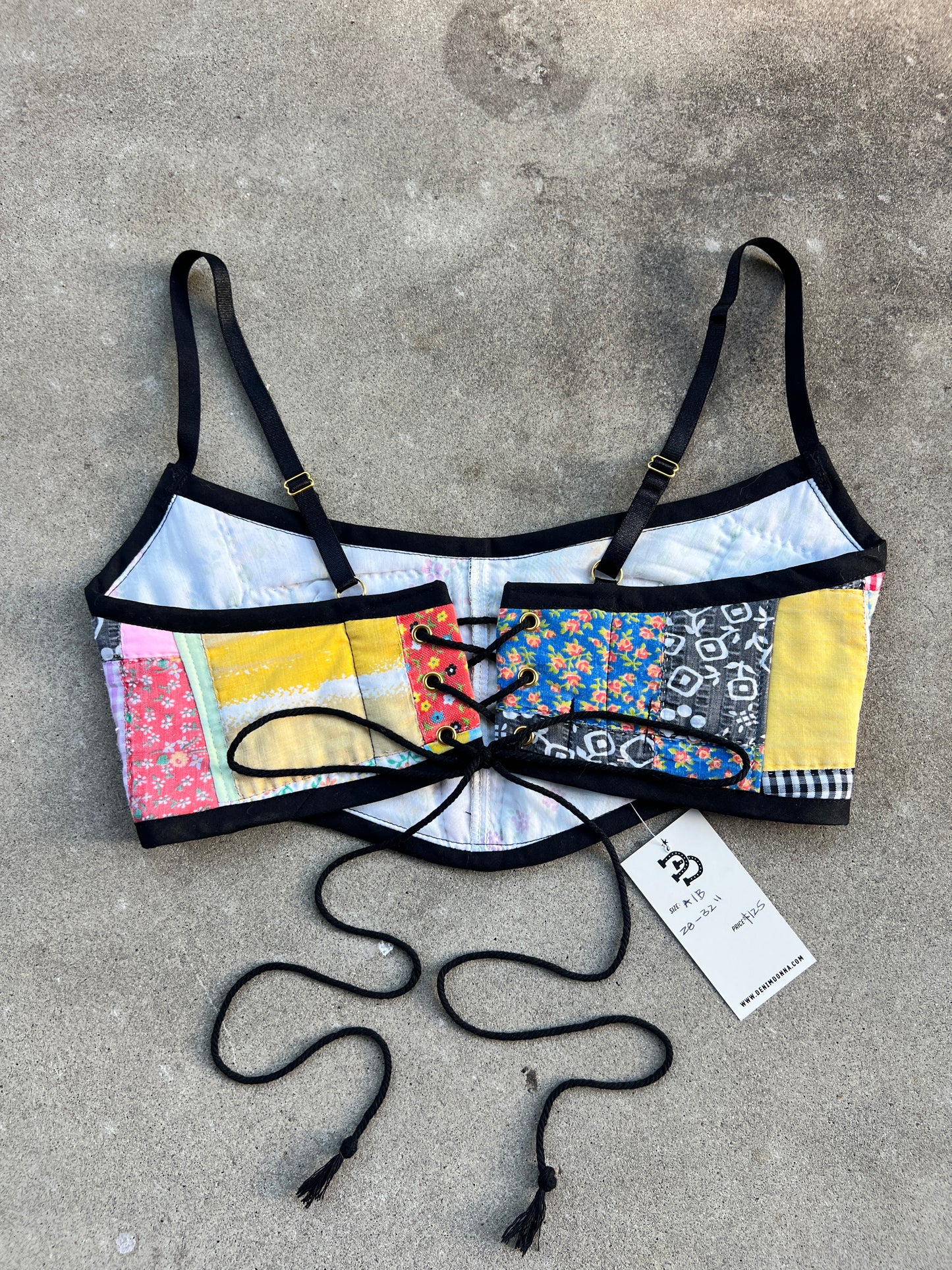 Blk Scrappy Quilt Bra Top (A/B CUP) 28" - 32"