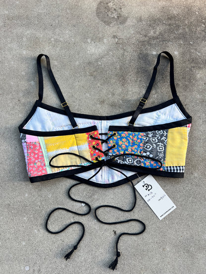 Blk Scrappy Quilt Bra Top (A/B CUP) 28" - 32"