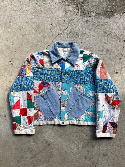 Quilt Coat w/ Denim Details