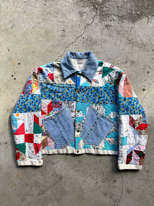 Quilt Coat w/ Denim Details