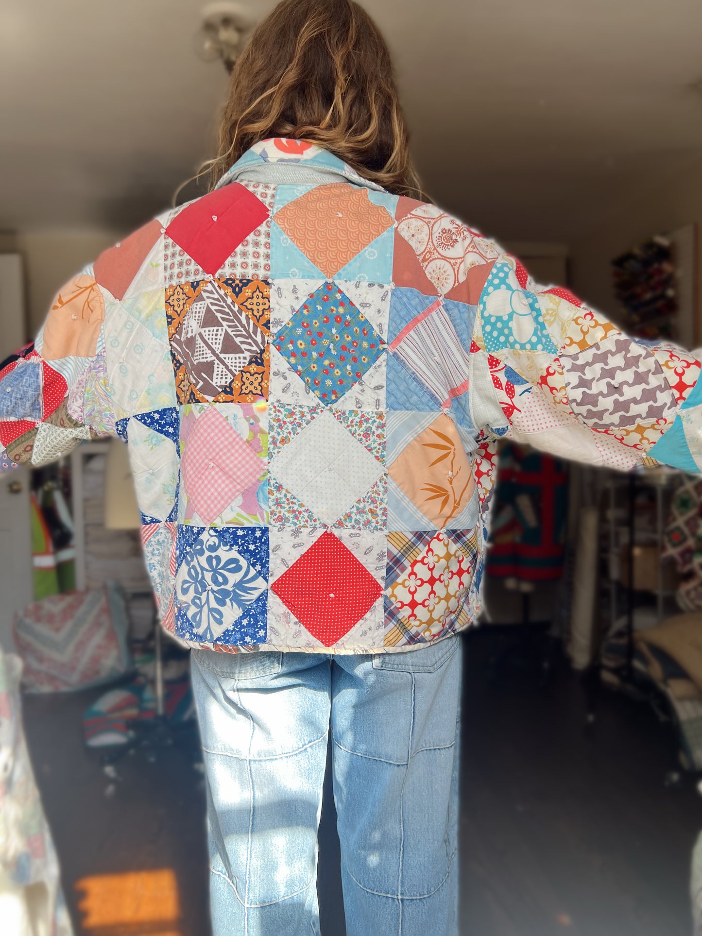 Quilt Coat w/ Denim Details