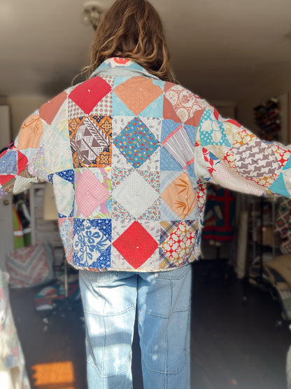 Quilt Coat w/ Denim Details