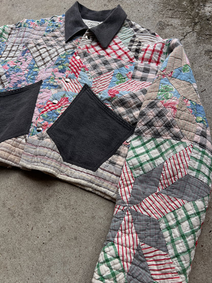 Black Denim Corset Back Quilt Jacket