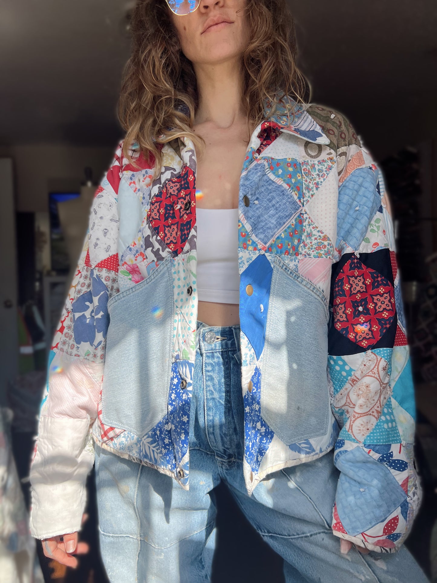 Quilt Coat w/ Denim Details