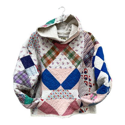 x marks the spot - Upcycled Quilt Hoodie