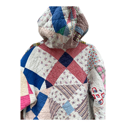 x marks the spot - Upcycled Quilt Hoodie