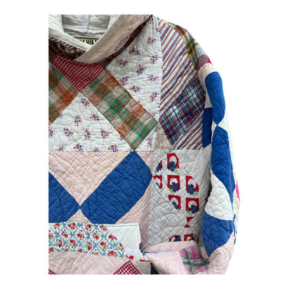 x marks the spot - Upcycled Quilt Hoodie